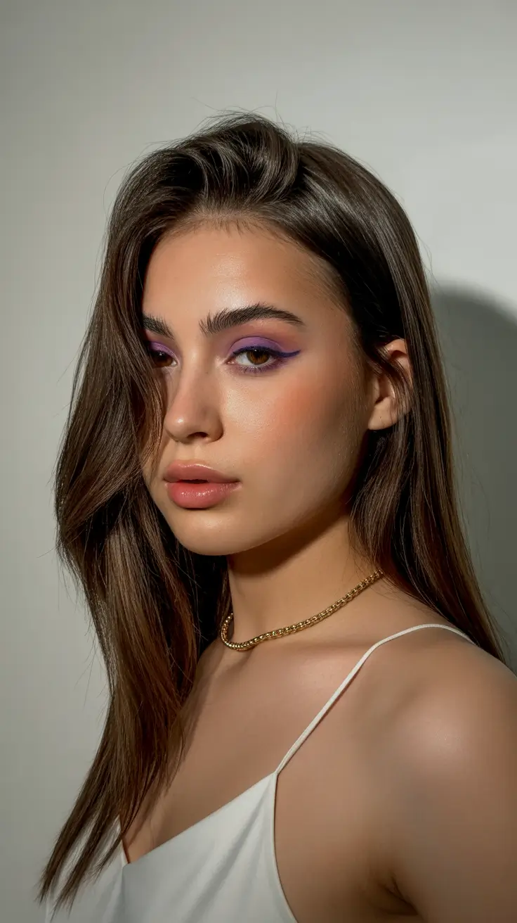 spring hairstyles 2026 Glossy Brunette Length With Soft Side Lift