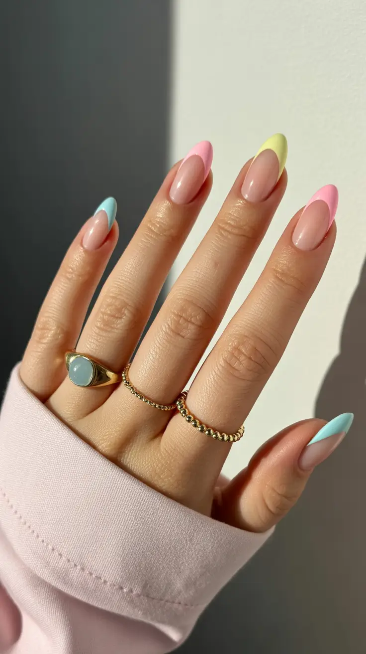 spring almond nails pastel Pastel French almond nails