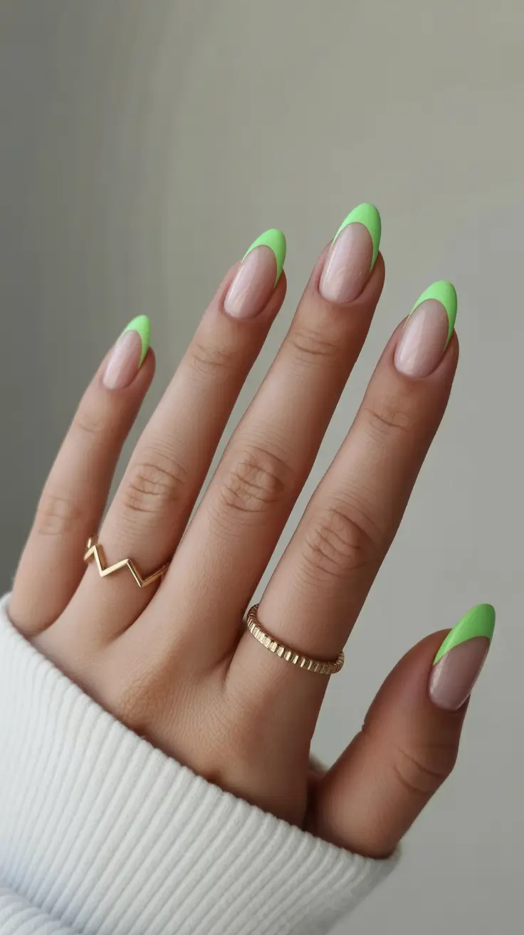 spring almond nails green Neon green French almond nails