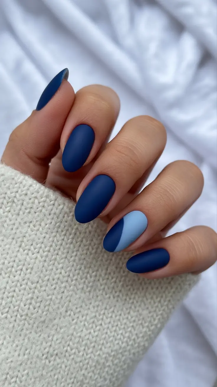 spring almond nails designs blue Matte blue almond nails with accent