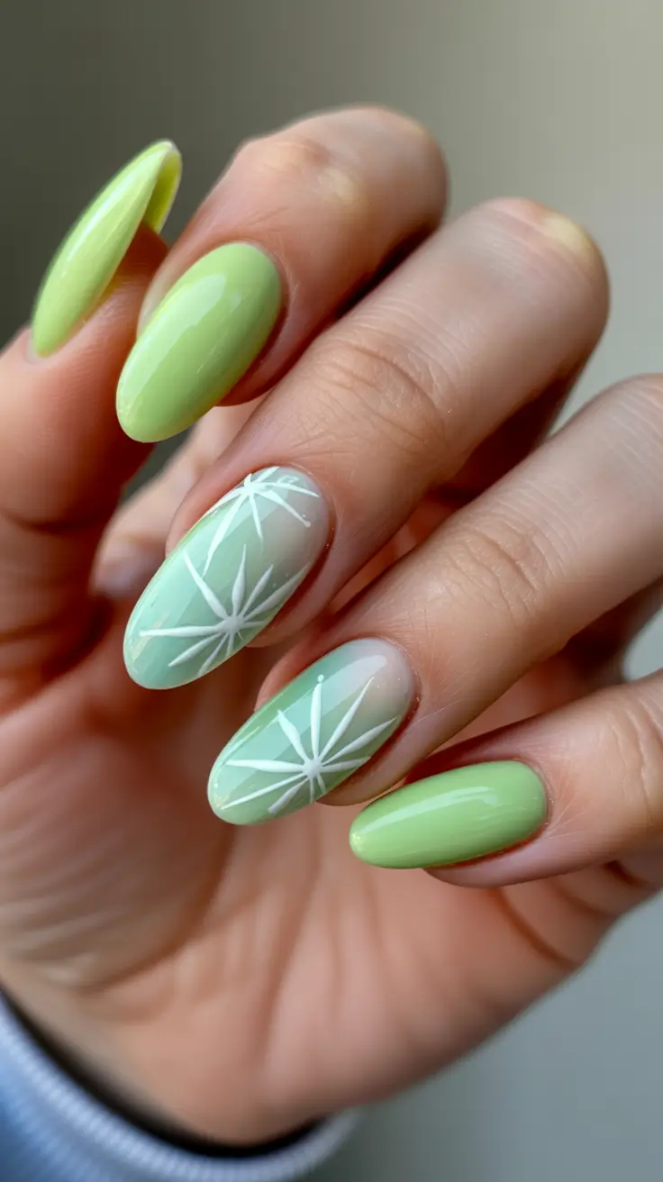 spring almond nails simple Green almond nails with line art
