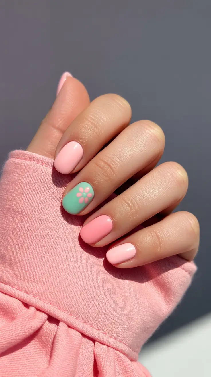 spring pastel nails 2026 Blush Pastels with a Delicate Floral Accent