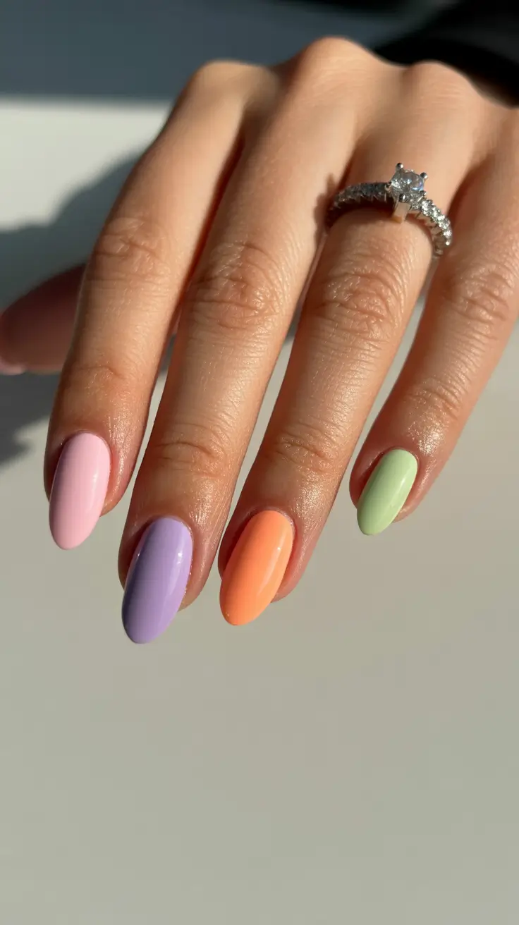 spring pastel nails 2026 Solid Pastels with an Easy Almond Shape