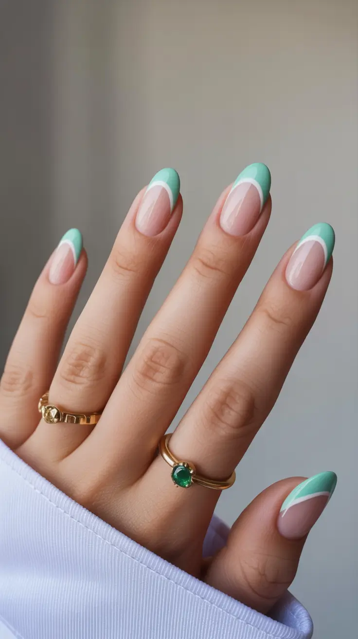 spring pastel nails 2026 Mint French Tips with a Clean Finish