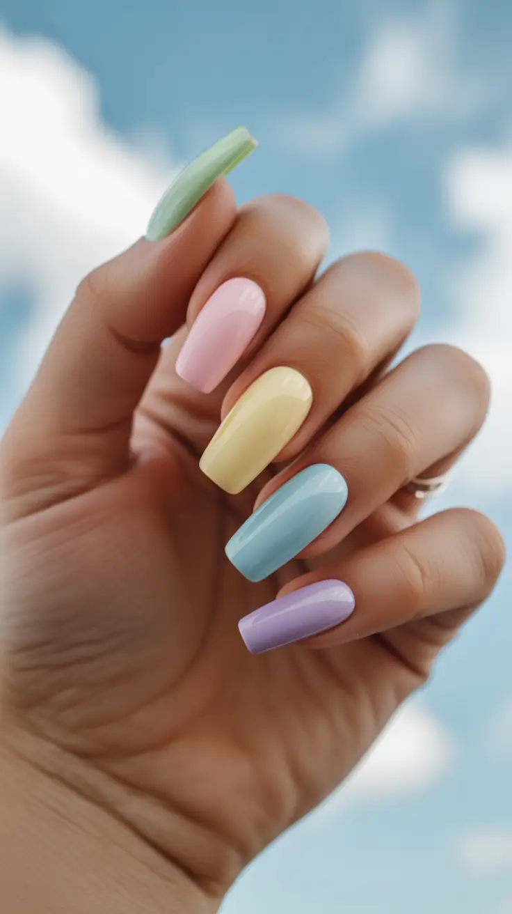 spring pastel nails 2026 Classic Pastel Blocks with a Statement Shape
