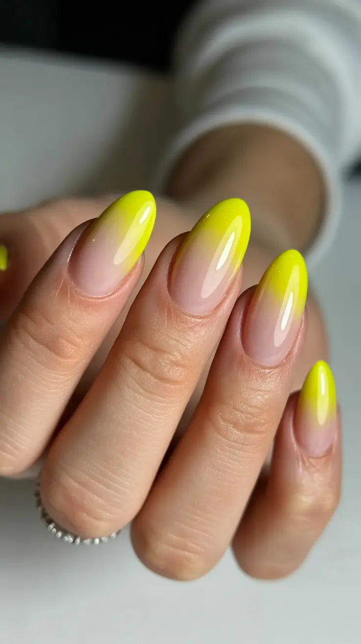 spring nail design 2026 - Neon Yellow Ombré for Bold Spring Days
