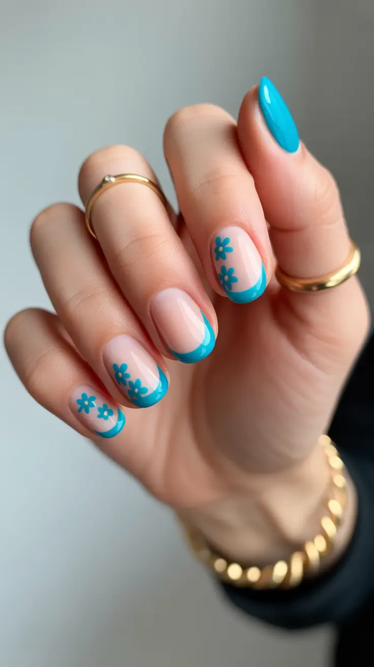 spring nail design 2026 - Turquoise Bloom French Tips