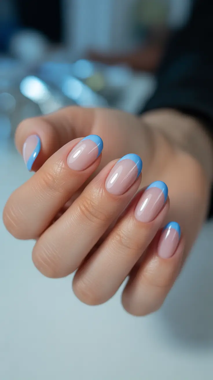 spring nail design 2026 - Sky-Blue Tipped Minimal French