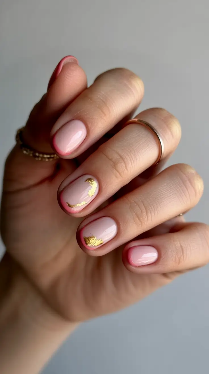 spring nail design 2026 - Blush Outlines With Gold Art Highlights