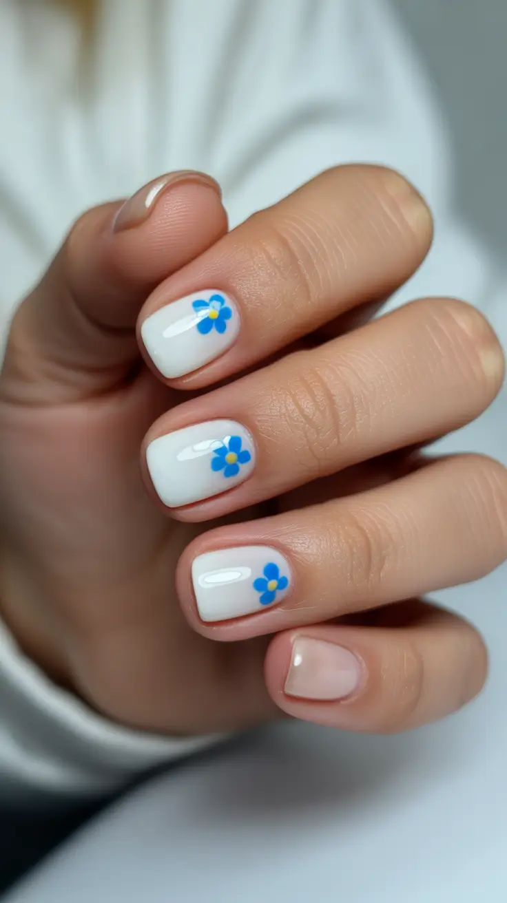 spring nail design 2026 - White Blossoms on Crisp Short Gel Nails