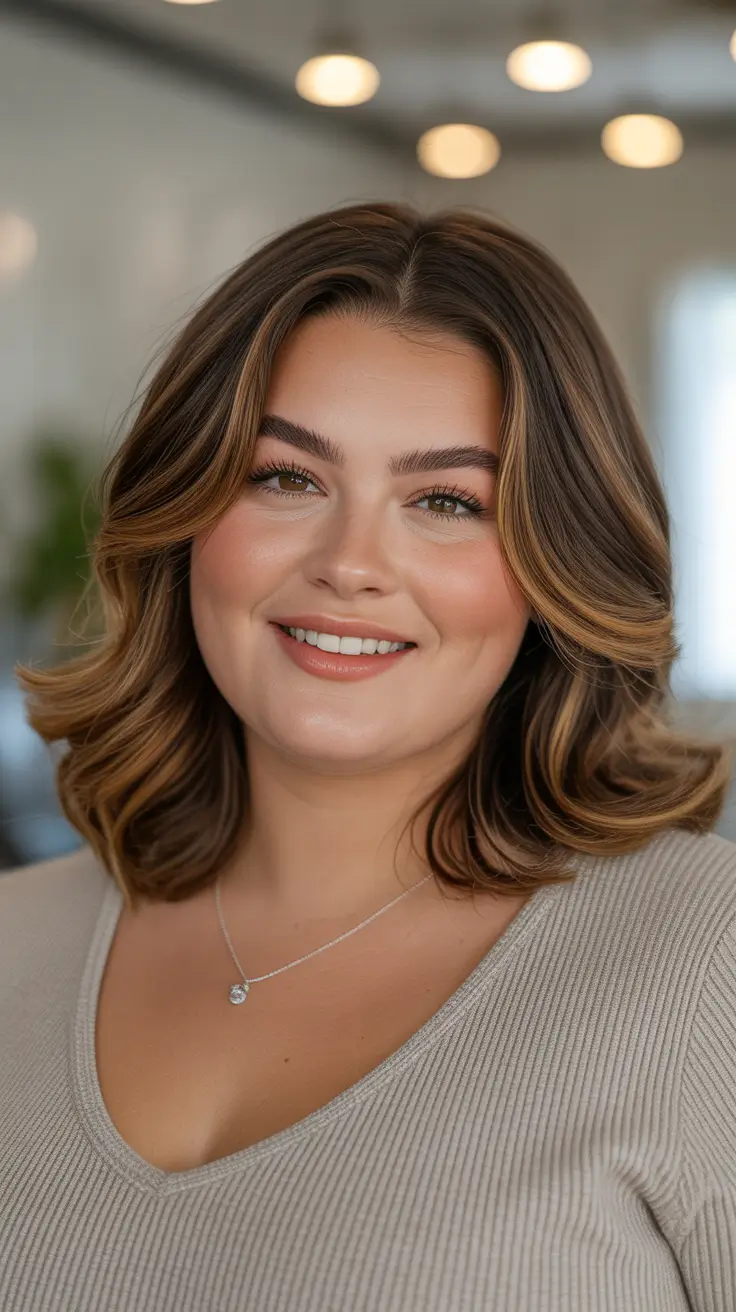 spring haircuts for plus size women Softly Curled Lob with Natural Dimension