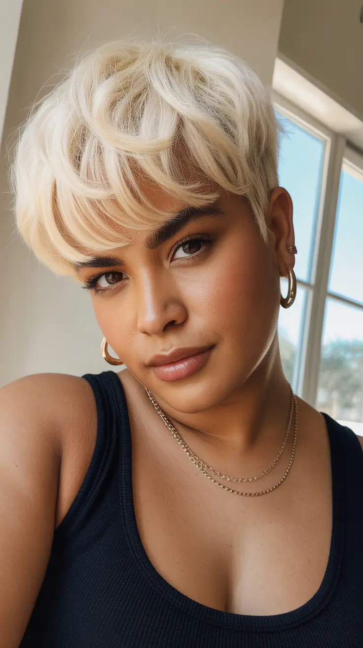 spring haircuts for plus size women Soft Blonde Pixie with Playful Texture