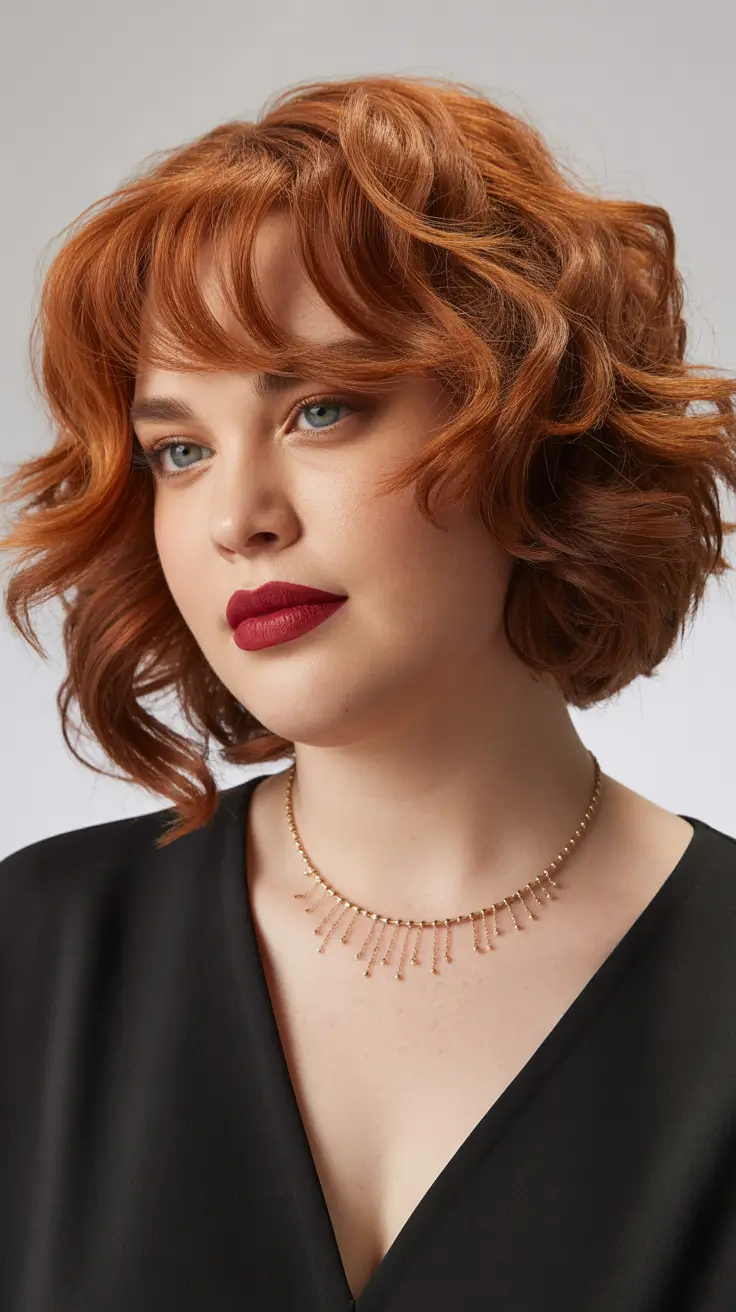 spring haircuts for plus size women Curly Copper Bob with Lively Bounce