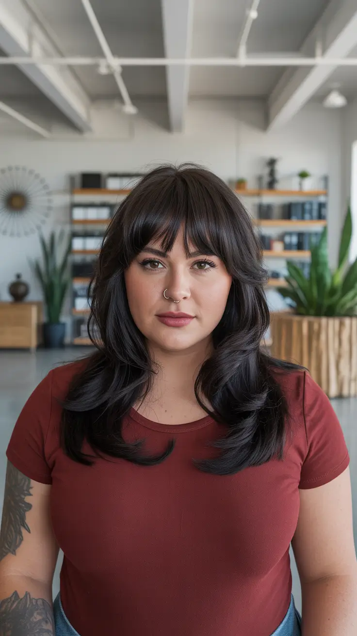 spring haircuts for plus size women Layered Volume with Modern Fringe