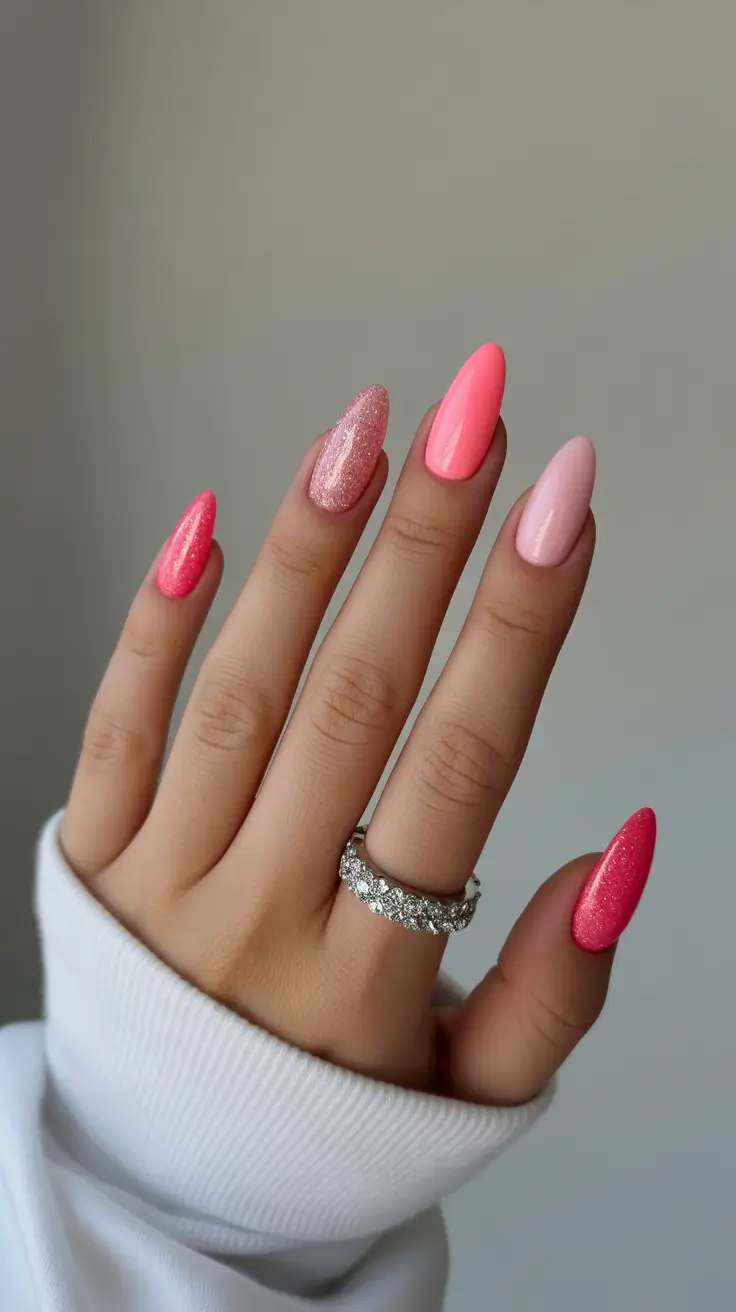 April nails colours Coral Glow Mix - Vibrant April Nails Block Colour