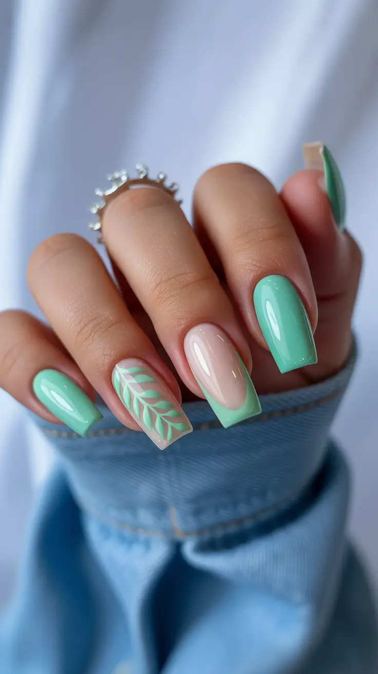 April nails colours Fresh Mint Leaf Accent - Elegant April Nails Ideas Colours