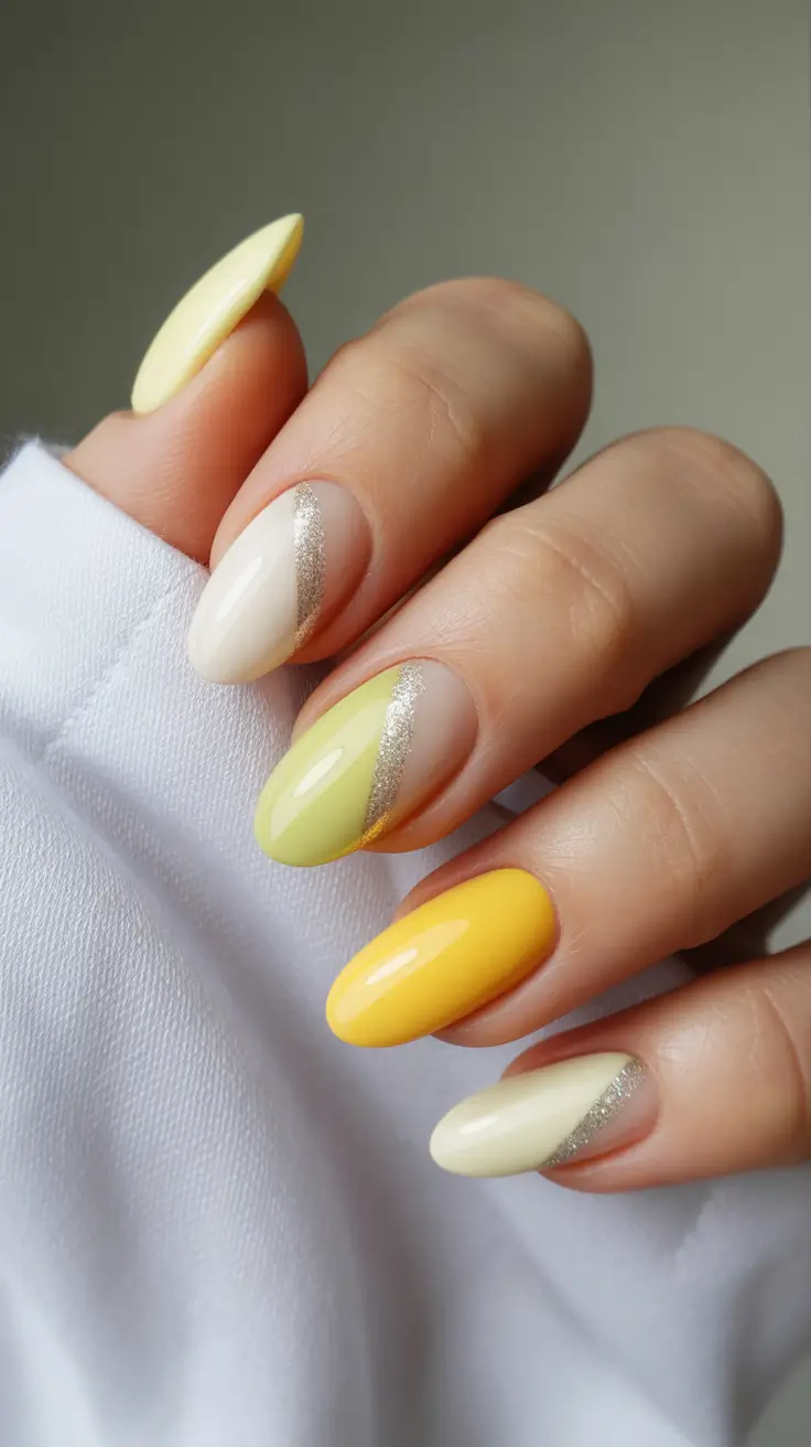 April nails colours Sunny Lemon Glow - Bright April Nails Block Colour