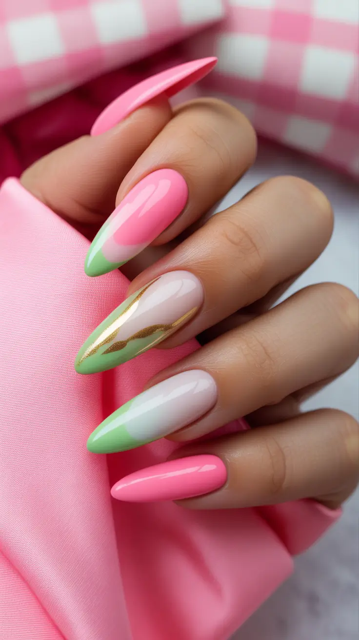 April nails colours Pink and Mint Spring Blend - Fresh April Nails Colours