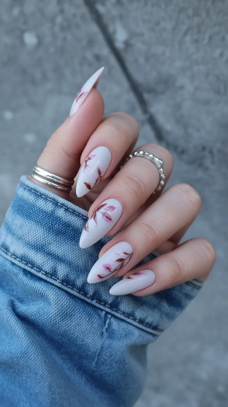 April nails colours Minimal Botanical Branches - Soft April Nails Ideas One Colour