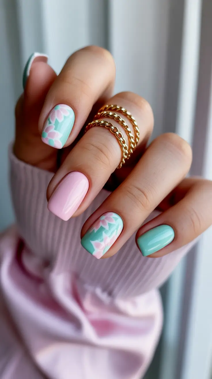 April nails colours Mint and Blush Petal Harmony - Soft April Nails Colours