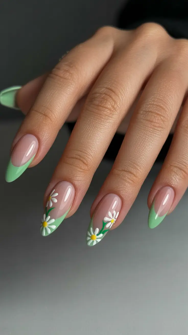 April nails colours Mint French Daisy Tips - Fresh April Nails Colours