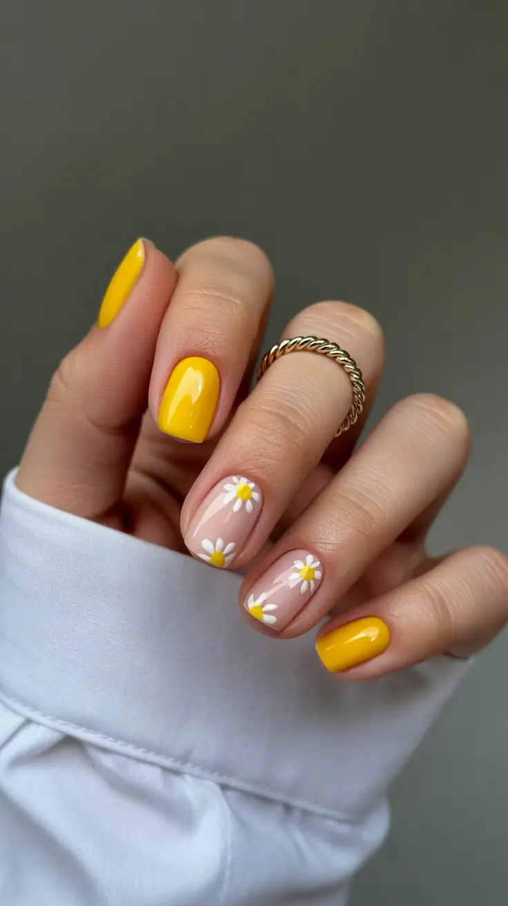 april nails ideas easter 2026 Sunny Daisy Nails for a Cheerful Easter Mood