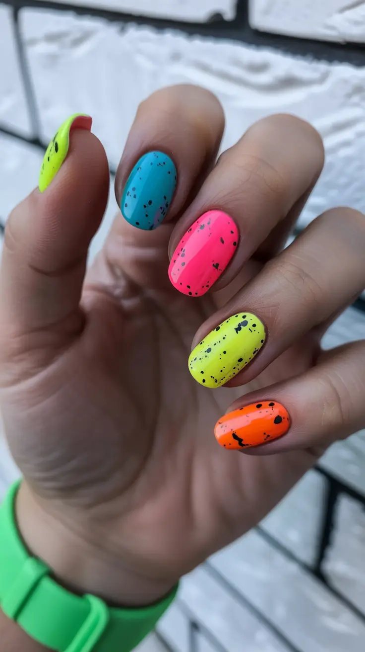 april nails ideas easter short Neon Speckled Easter Egg Nails