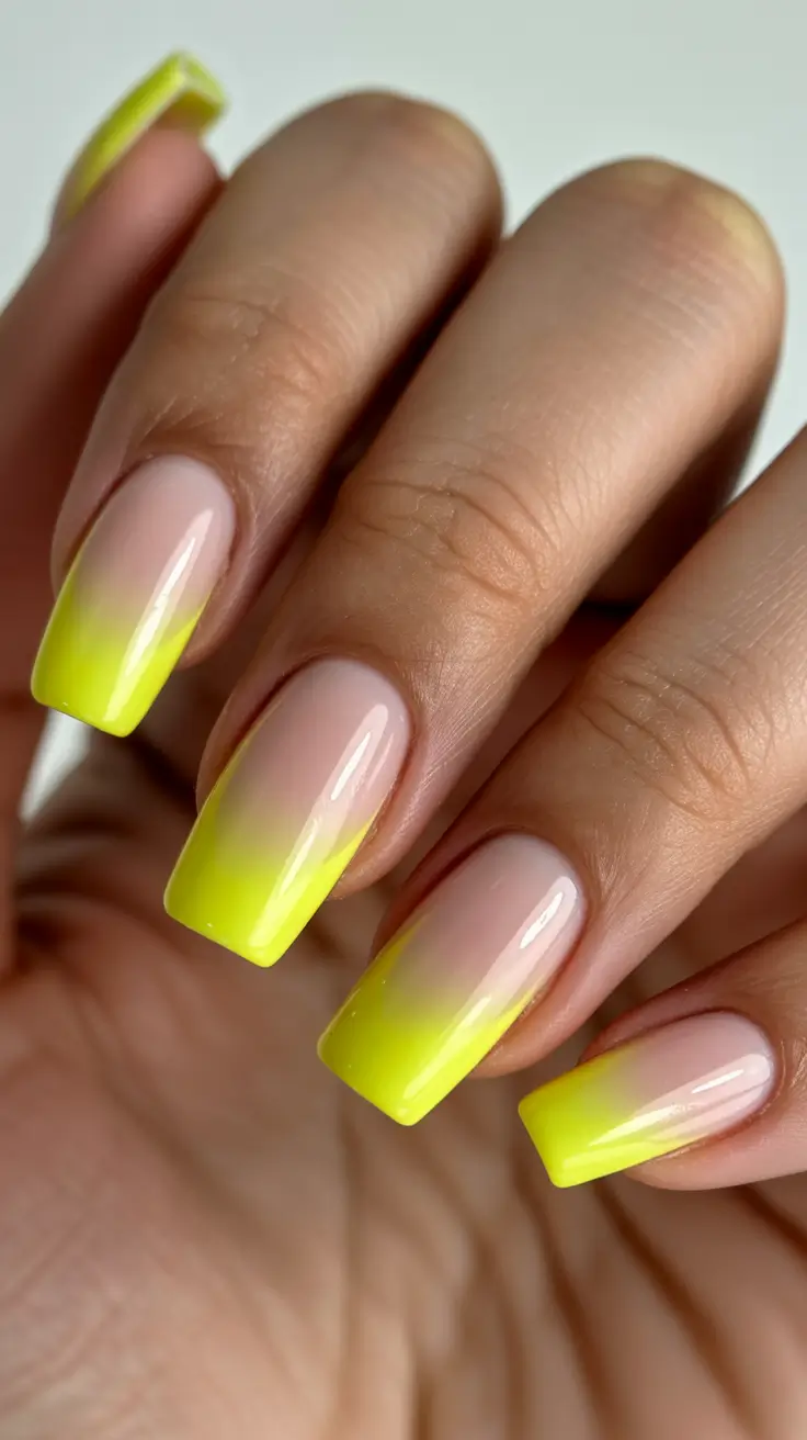 april nails ideas spring 2026 square Neon Yellow Ombre Square Nails