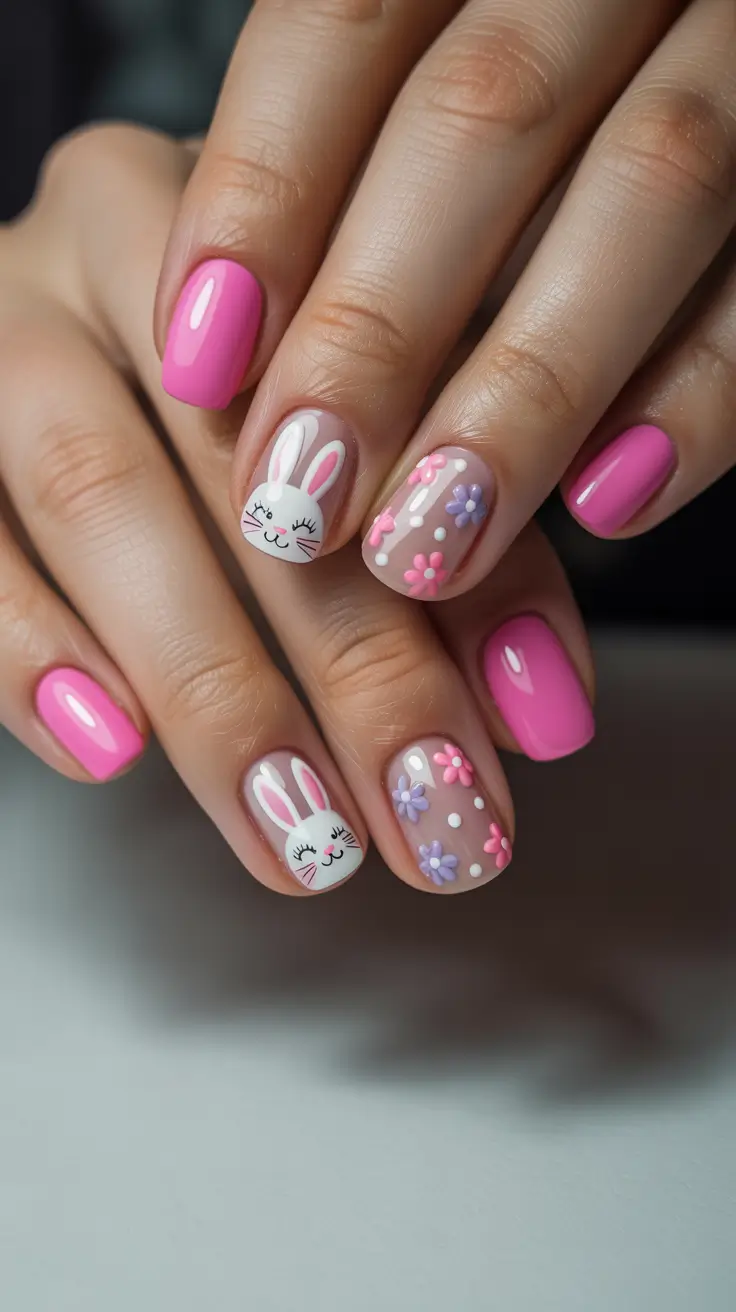 april nails ideas easter short Playful Pink Easter Bunny Nail Art