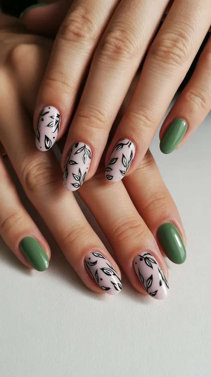april nails ideas spring Botanical Minimalism with Soft Green Spring Nails