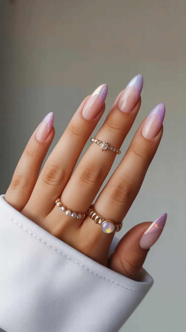 spring long nails 2026 Lavender Ombre French