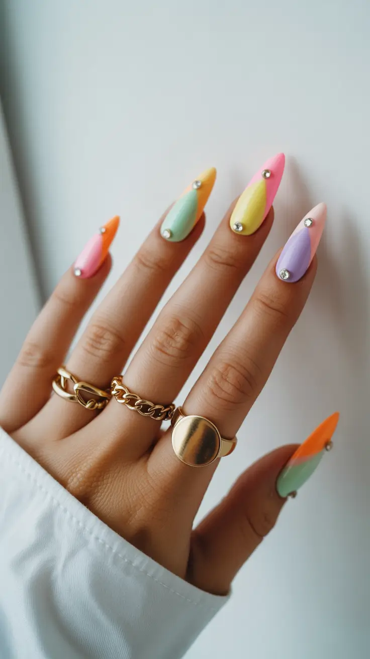 spring long nails 2026 Pastel Mix Almond Nails