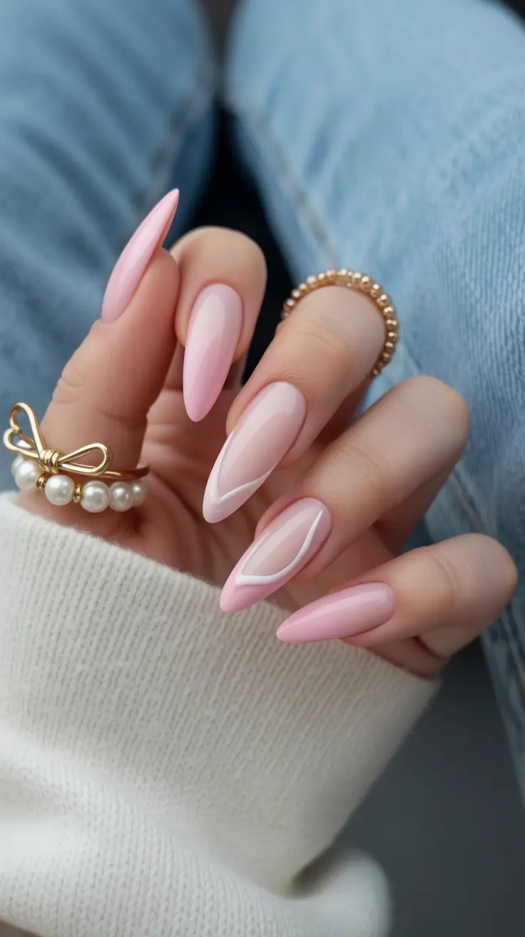 spring long nails 2026 Glossy Baby Pink Almond Nails