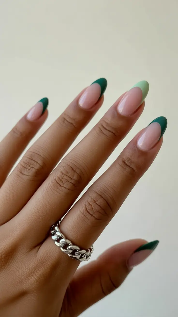 spring long nails 2026 Green French Tips