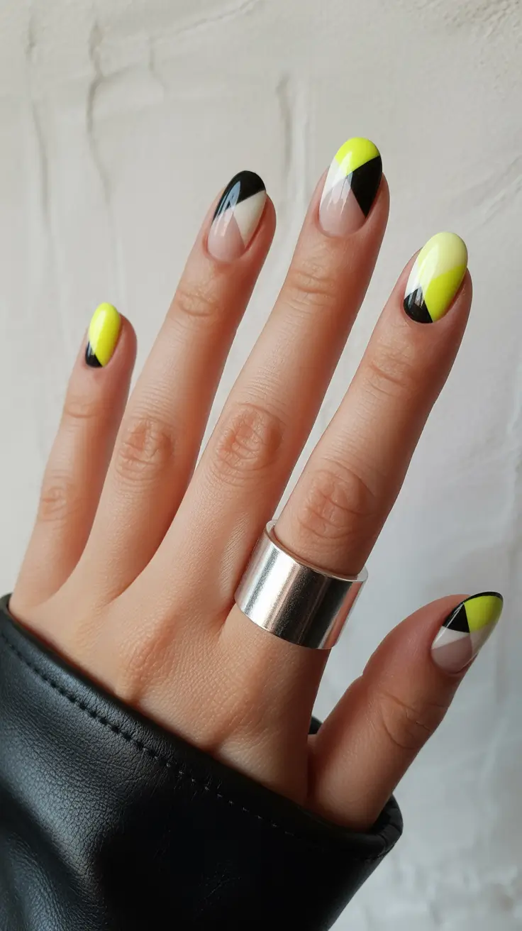 best spring nails simple 2026 Graphic Neon Accents for a Trendy Modern Spring Manicure