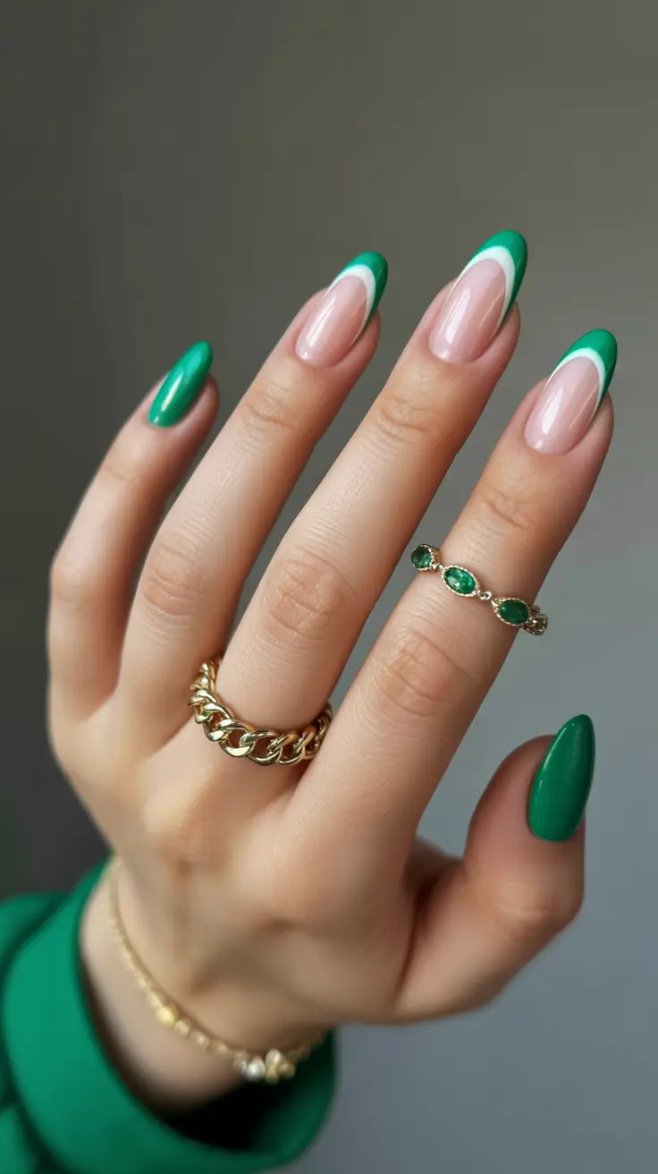 best spring nails simple 2026 Fresh Emerald French for a Clean Spring Statement