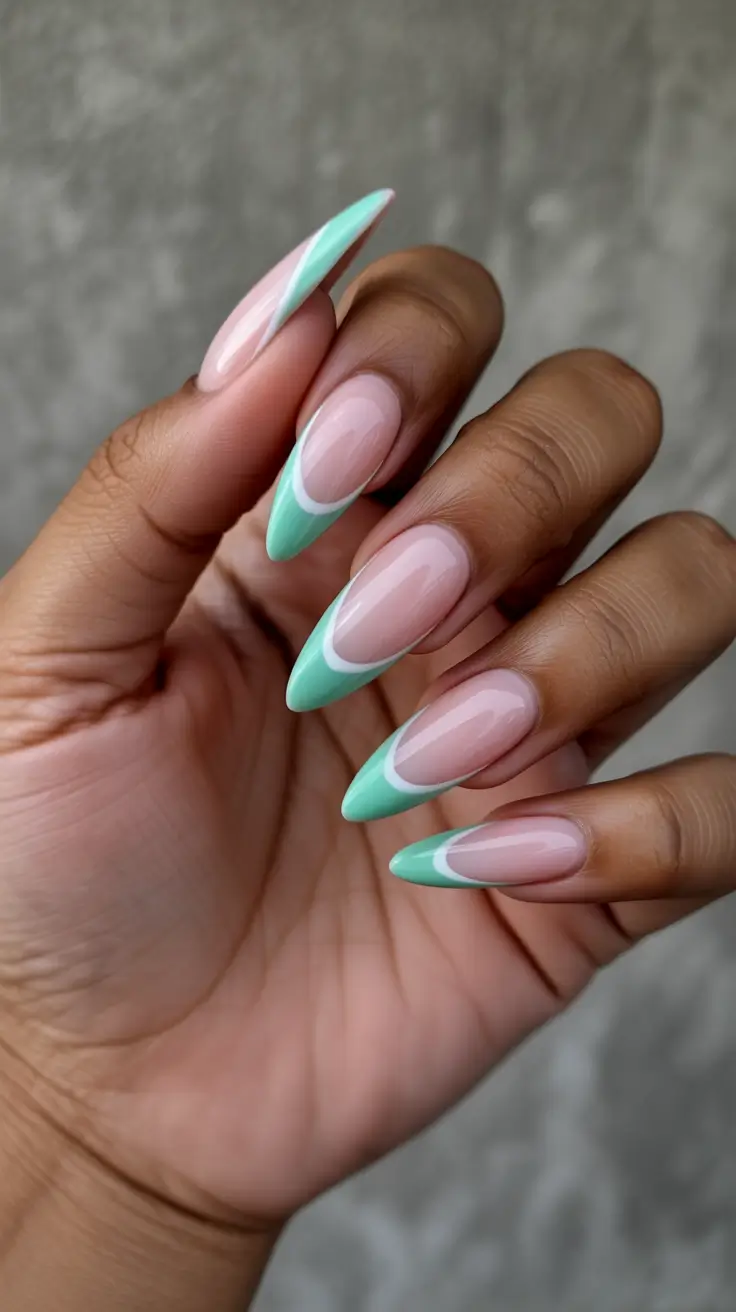 best spring stiletto nails 2026 Fresh Mint French for Modern spring stiletto nails french