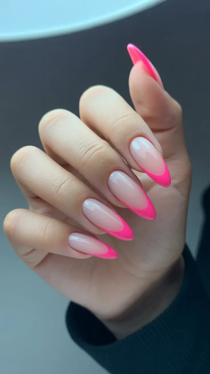 best spring stiletto nails 2026 Hot Pink Micro French for Chic Minimalist Stiletto Nails