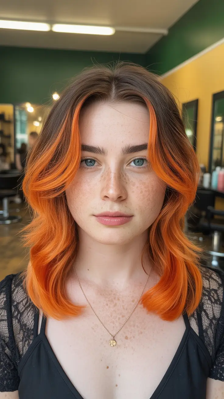 chic spring fox hair color 2026 Bright Orange Face-Framing Fox Layers