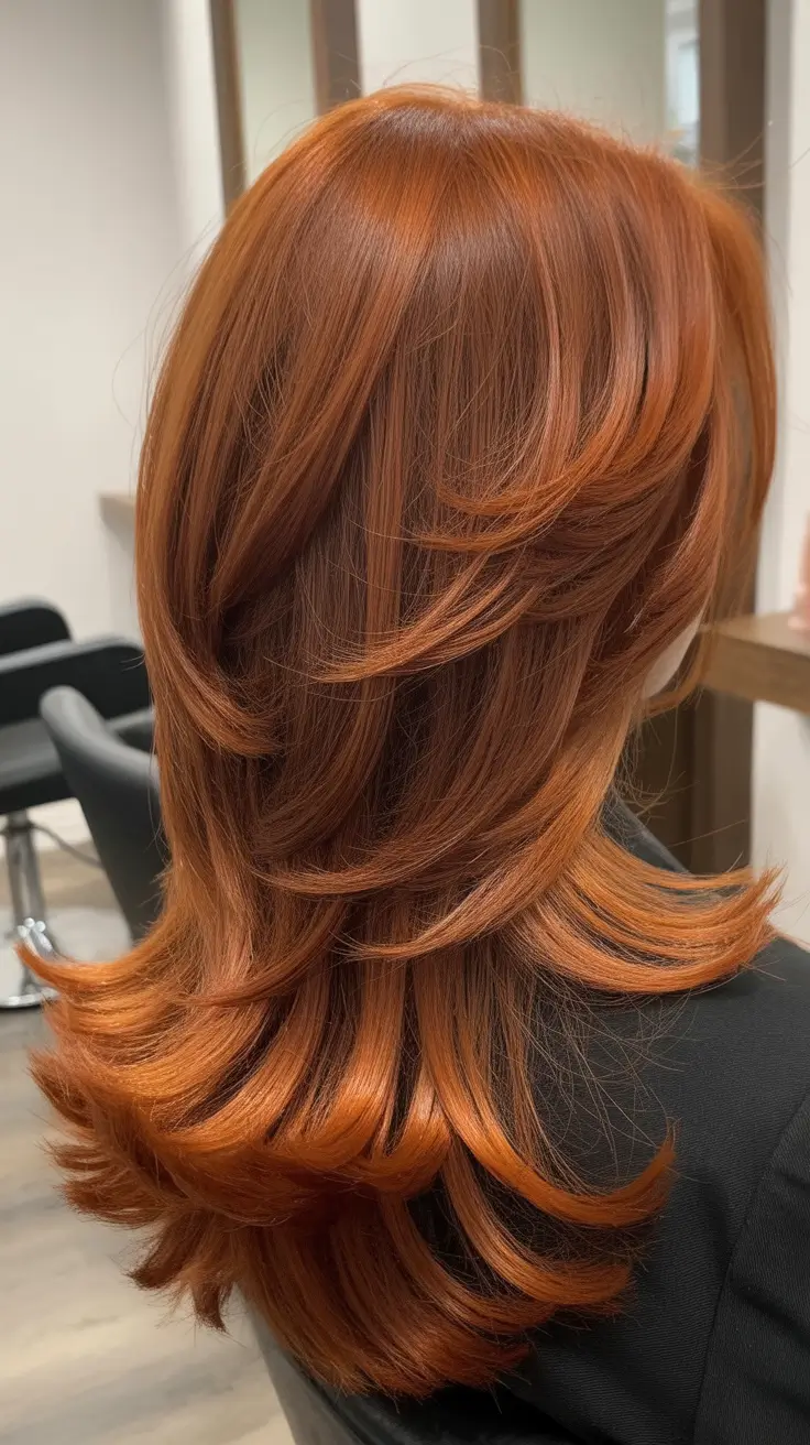 chic spring fox hair color 2026 Glossy Copper Fox Layers