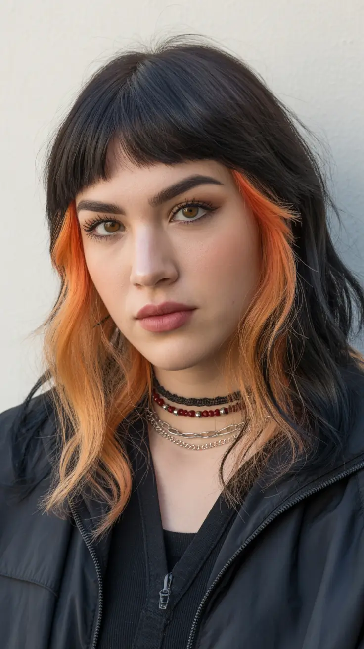 chic spring fox hair color 2026 Black Hair Orange Fox Highlights