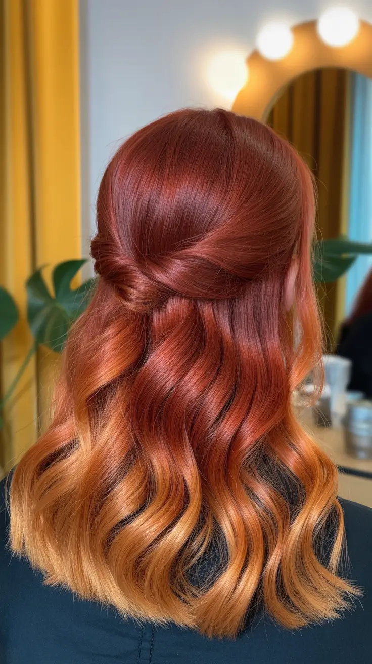 chic spring fox hair color 2026 Copper Fox Half Up Style