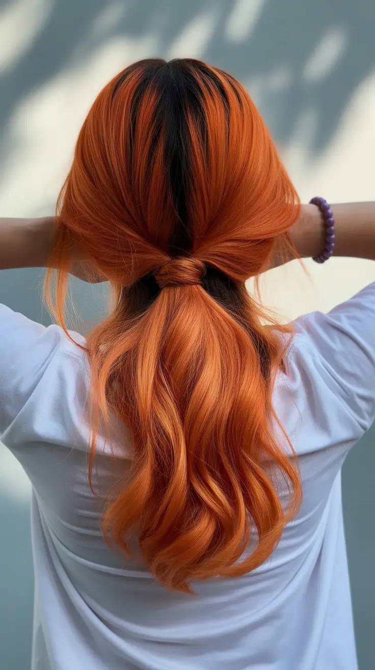 chic spring fox hair color 2026 Dark Root Fox Ponytail