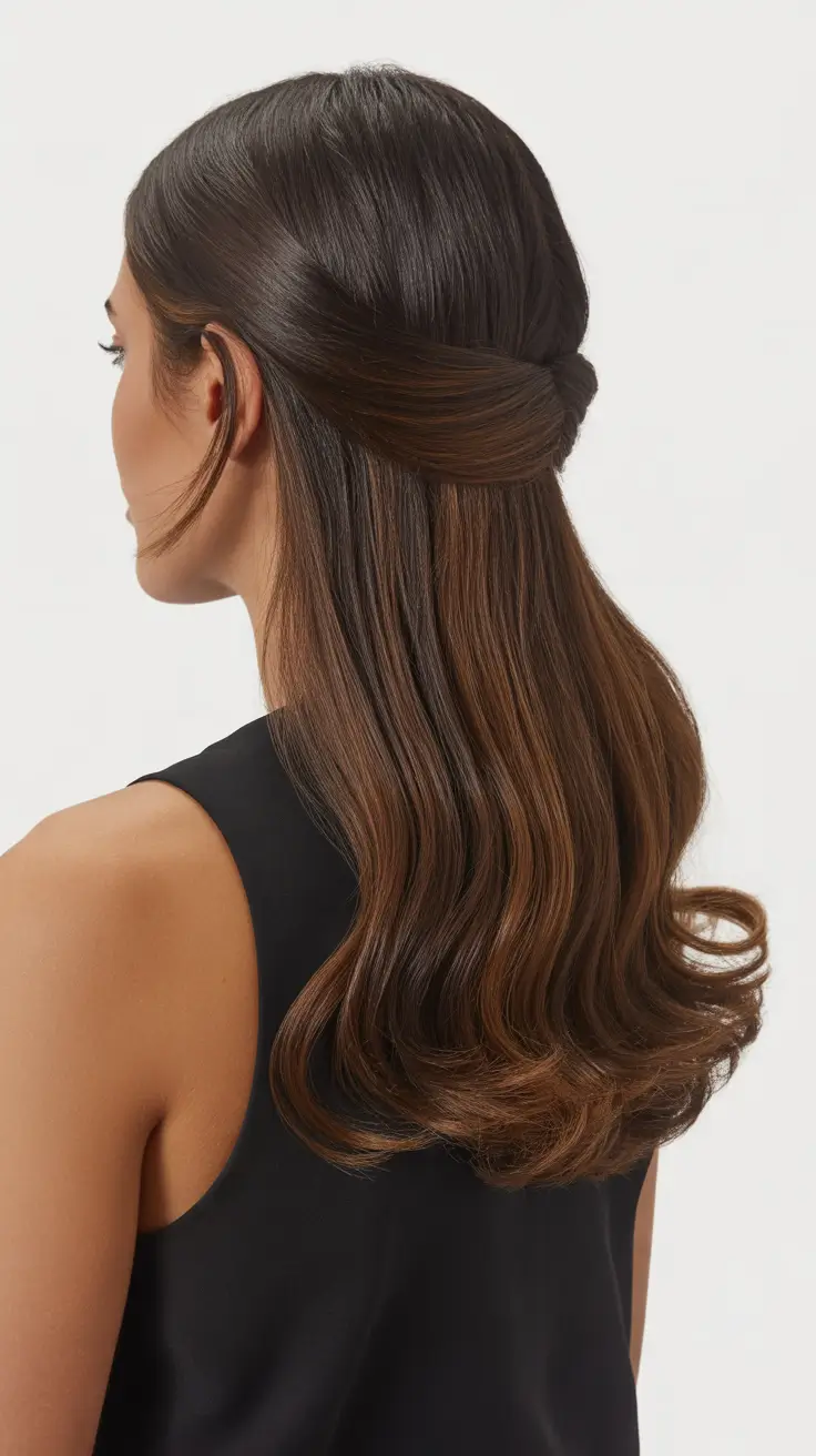 effortless spring half up half down hairstyle 2026 Twisted Low Half-Up on Glossed Waves