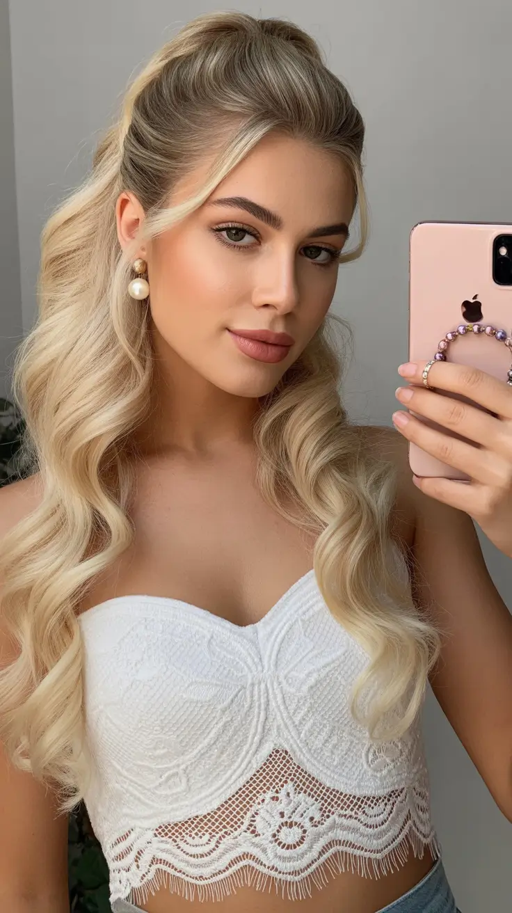 effortless spring half up half down hairstyle 2026 Voluminous Glam Half-Up with Defined Curls