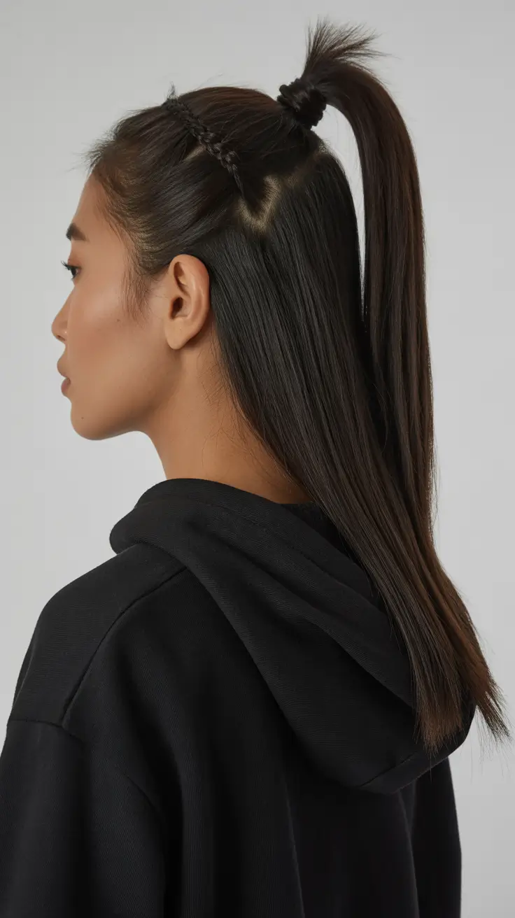 effortless spring half up half down hairstyle 2026 High Half-Up Pony with Accent Braids