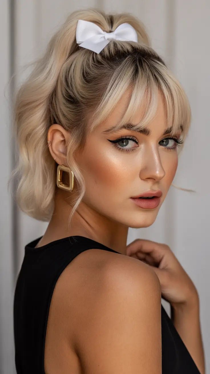 effortless spring half up half down hairstyle 2026 Playful High Half-Up Pony with Ribbon Accent