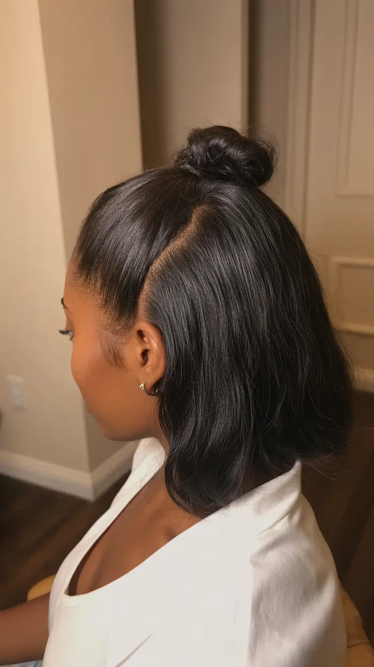 effortless spring half up half down hairstyle 2026 Minimal Top Knot Half-Up on Natural Bob