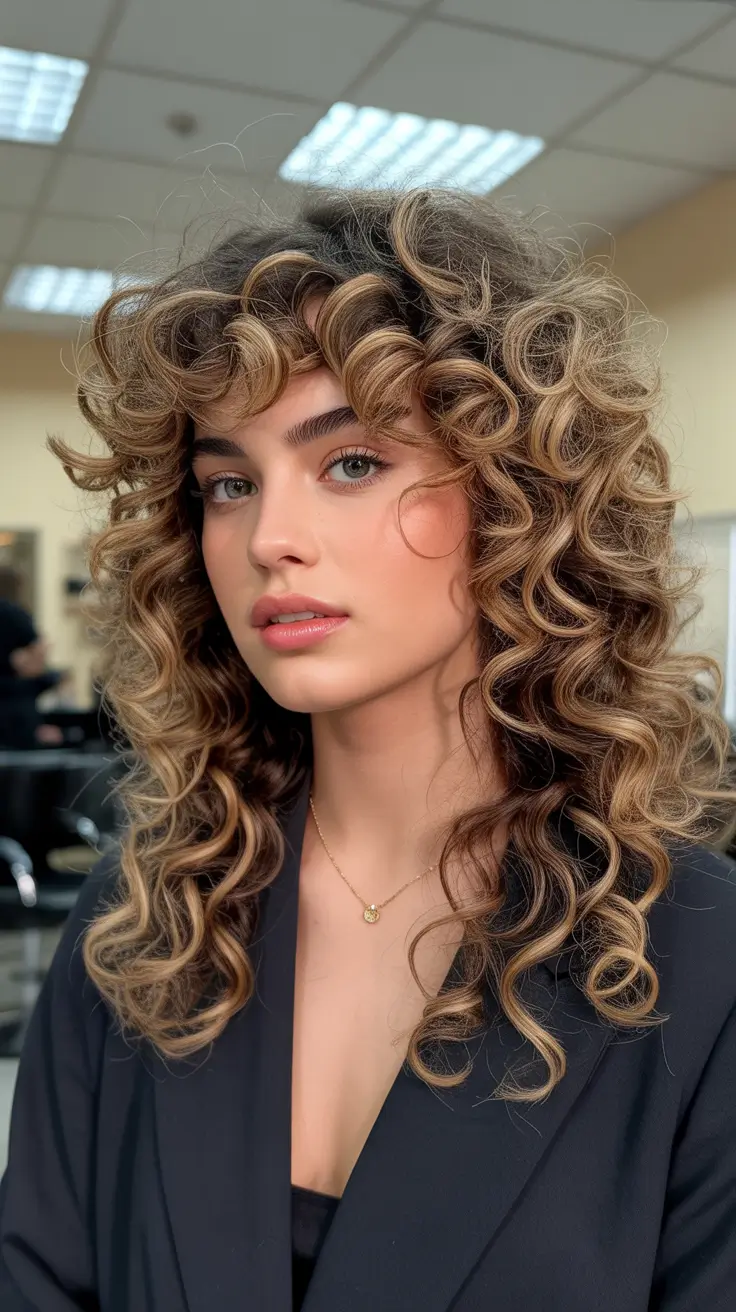 elegant spring caramel hair color 2026 Voluminous Curly Caramel Layers for Modern Brunettes