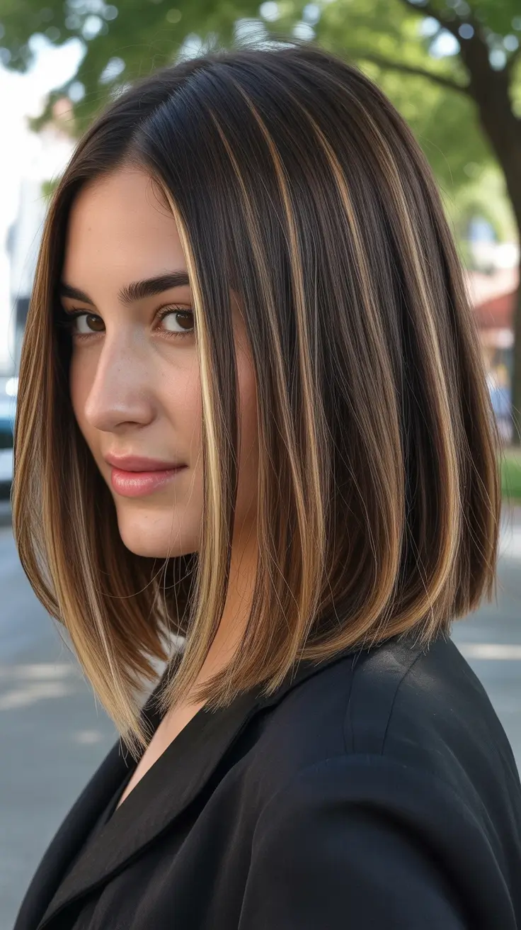 elegant spring caramel hair color 2026 Precision Brunette Bob with Caramel Face Framing